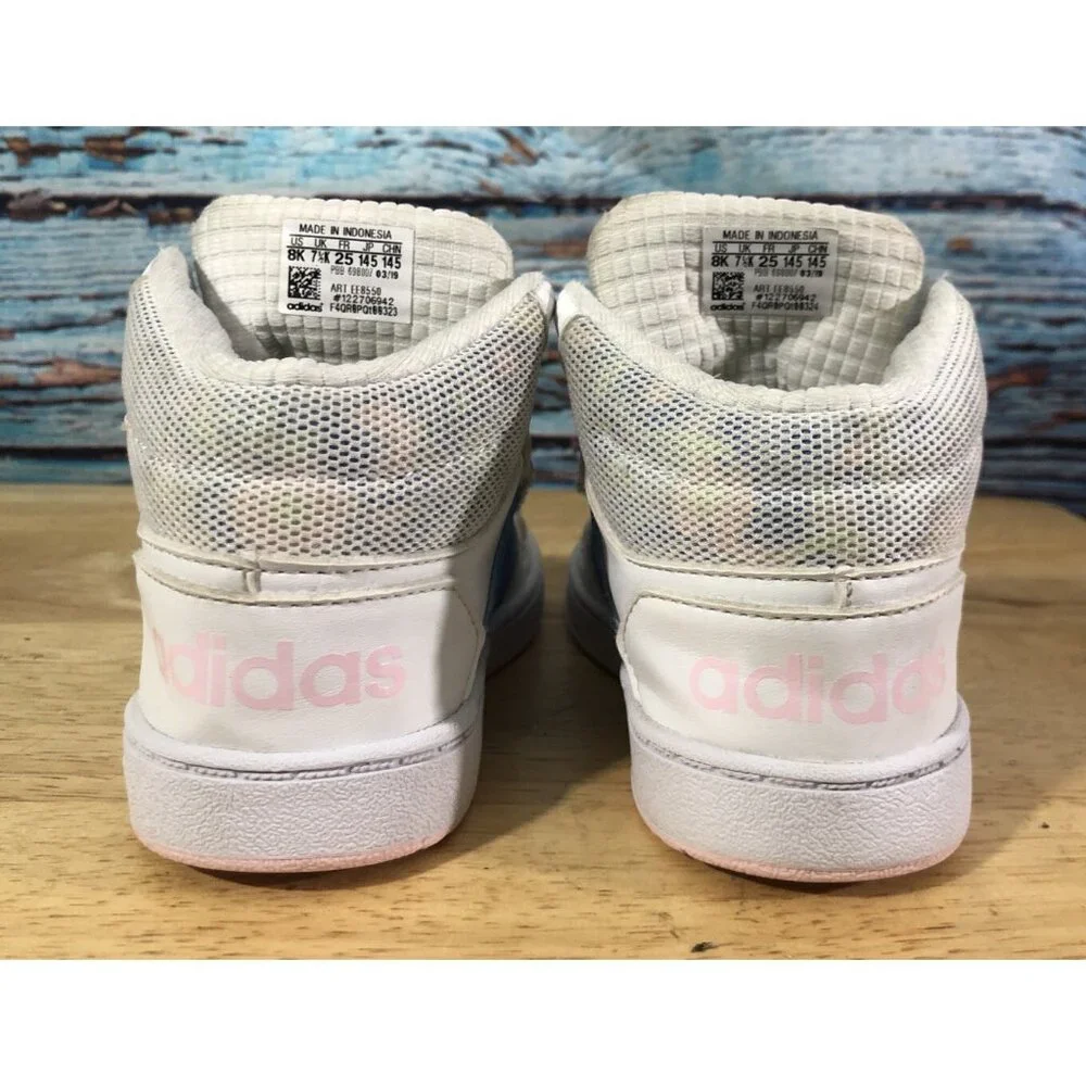 ADIDAS Shoes Hoops‎ White Blue And Pink High Top Girls Size 8